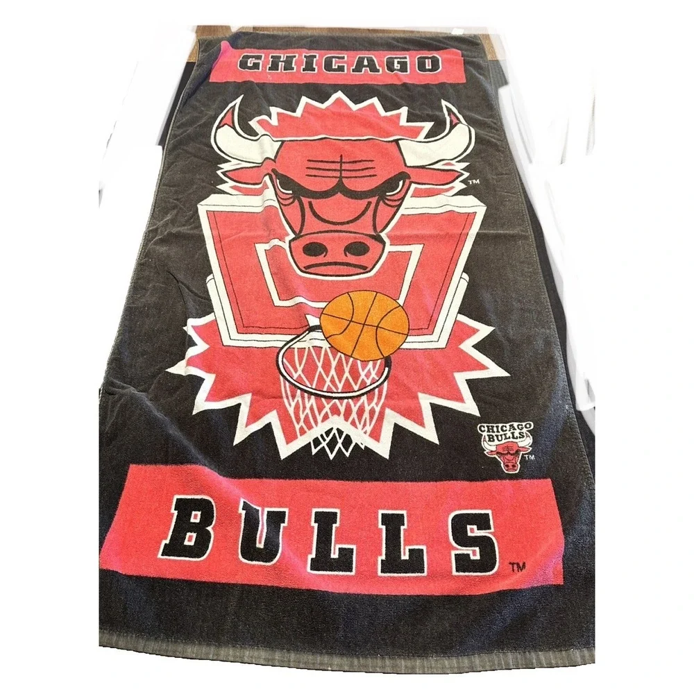 Vintage 90s Chicago Bulls‎ NBA Basketball Beach Towel 28 x 54Black Red Rare